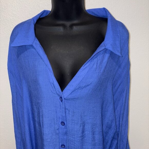 Time & Tru Women 2XL 16/18!Blouse Top  Button Down Roll Tab - Picture 3 of 9